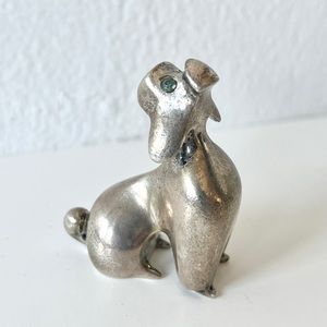 Tiffany & Co. Solid Sterling Silver Poodle Paperweight w/ Gem Eyes - 1960s